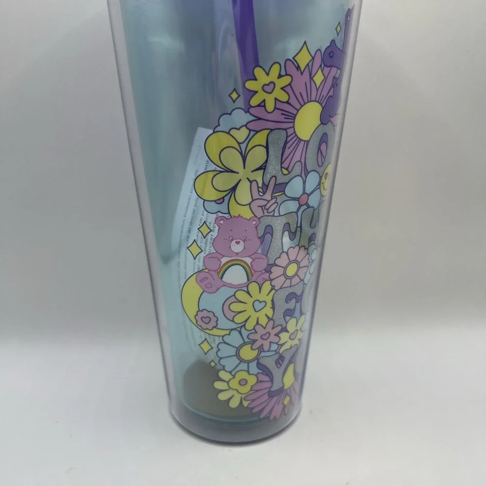 Care‎ Bears 24oz Cup Peace Love Groovy Vibes Retro Tumbler "Love That For You" - Picture 2 of 9